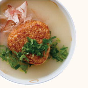 Miso Soup of a Grilled Rice Ball with Bonito Flakes