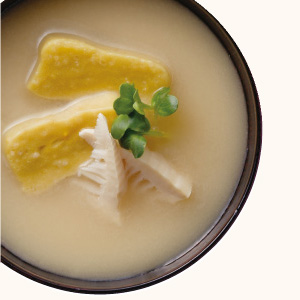 Steamed Wheat Gluten Cake and Bamboo Shoot Miso Soup