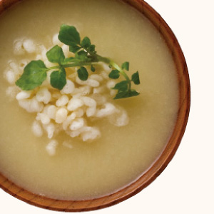 Watercress and Tempura Bit Miso Soup
