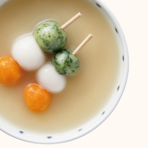 Three-Color Rice Dumpling Miso Soup