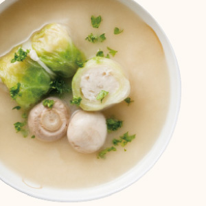Cabbage Roll and Mushroom Miso Soup