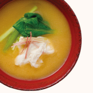 Fresh Tofu Skin, Japanese Mustard Spinach and Buckwheat Sprout Miso Soup