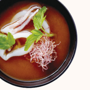 Squid and Japanese Parsley Miso Soup