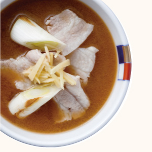 Grilled Leek and Pork Belly Miso Soup