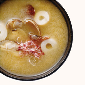 Littleneck Clam and Wheat Gluten Cake Miso Soup