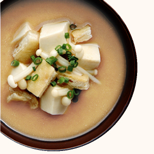 Enoki Mushroom, Deep-fried Tofu and Tofu Miso Soup