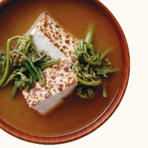 Bracken and Grilled Tofu Miso Soup