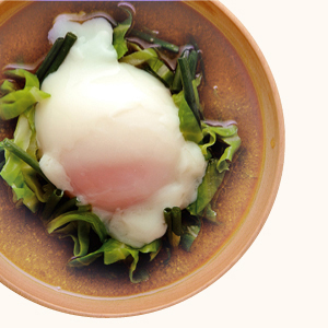 Spring Cabbage and Poached Egg Miso Soup