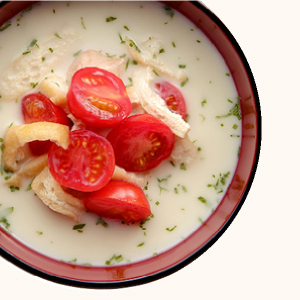 Cherry Tomato and Deep-fried Tofu Miso Soup with Milk