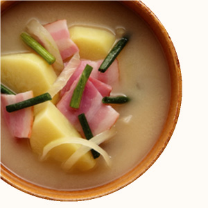 Potato, Onion and Bacon Miso Soup