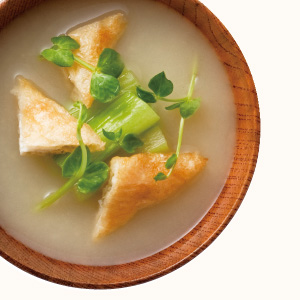 Taro Stalk and Deep-fried Tofu Miso Soup