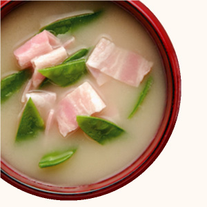 Snow Peas and Bacon Miso Soup