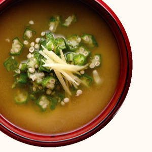 Chopped Okra and Ginger Miso Soup