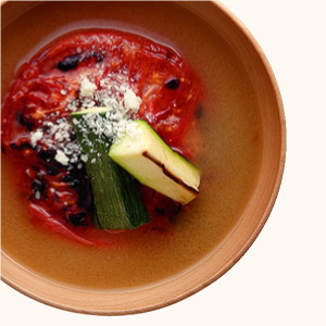 Zucchini and Baked Tomato Miso Soup