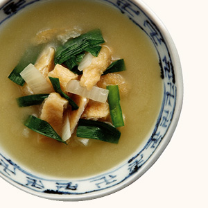 Chinese Chive, Onion and Deep-fried Tofu Miso Soup