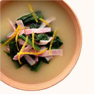 Spinach, Bacon and Yuzu Miso Soup