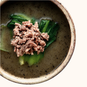 Green Bok Choy and Minced Pork Miso Soup with a Black Sesame Flavor