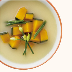 Flowering Chive and Pumpkin Miso Soup