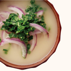 Red Onion and Mulukhiya Miso Soup