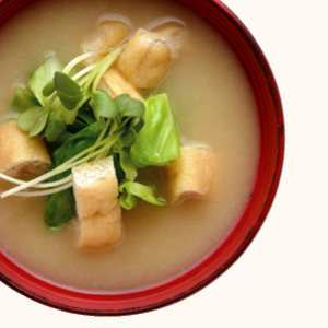 Spring Cabbage, Deep-fried Tofu and White Radish Sprout Miso Soup