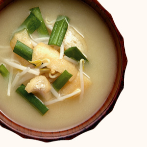 Chinese Chive, Bean Sprout and Deep-fried Tofu Miso Soup