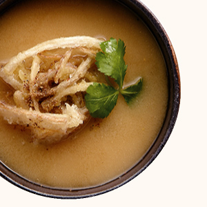 Deep-fried Burdock and Japanese Honeywort Miso Soup