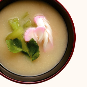 Japanese Butterbur and Decorative Fish Cake Miso Soup