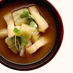 Steamed Eggplant and Deep-fried Tofu Miso Soup