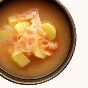 Lotus Root Chips, Potato and Onion Miso Soup