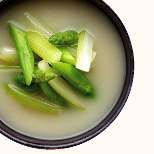 Celery and Asparagus White Miso Soup