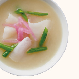 Green Beans, Potato and Watermelon Radish Miso Soup