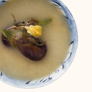 Small Eggplant and Japanese Mustard Miso Soup